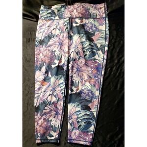 Ideology Womens Purple Floral Slimming Fitness Athletic Leggings XL